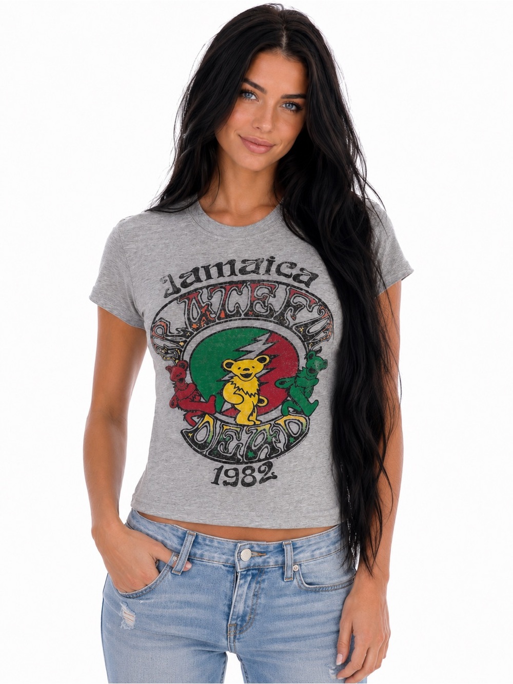 Grateful Dead Jamaica 1982 Dancing Bears Steal Your Face Graphic T-Shirt Gray